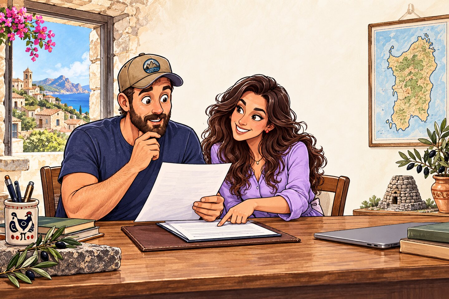 Jesse and Barbara review a proposal before signing